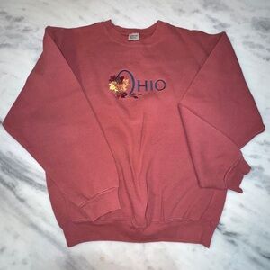 Vintage Ohio Sweatshirt Size Large Maroon Fleece Crewneck Pullover Embroidered